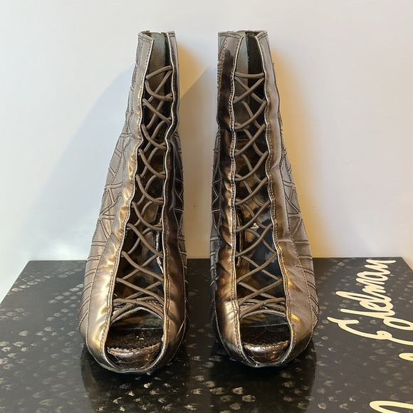 Sam Edelman Queenie Corset Open Toe Bootie Heel Pewter Metallic Sz 6 - Picture 6 of 7